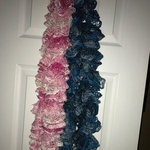 Blue and pink scarfs